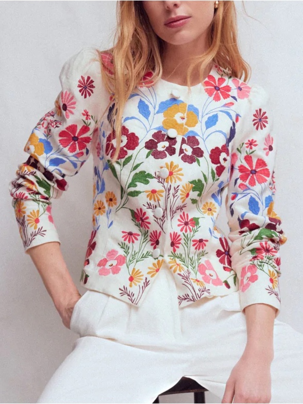 🏷️ New Boden Salisbury embroidered linen jacket size US 8 petite